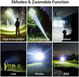 YOUXIU Rechargeable LED Flashlights 10000 Lumens, 5 Modes, Waterproof Flashlight for Emergencies Hiking